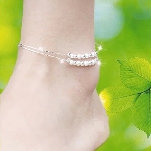 Jin Jia Hua Korean jewelry Frosted Pearl Beads Silver Transfer bead Anklet Wholesale trade