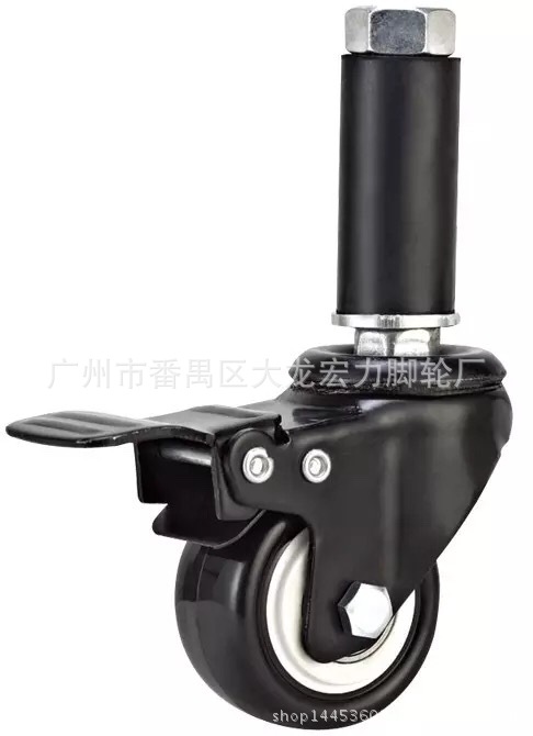厂家批发2寸黑色pu膨胀胶刹车脚轮pu金钻带万向轮双轮轻型