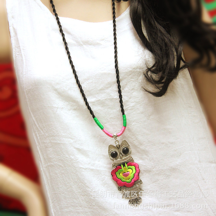 中国风贴花猫头鹰毛衣链