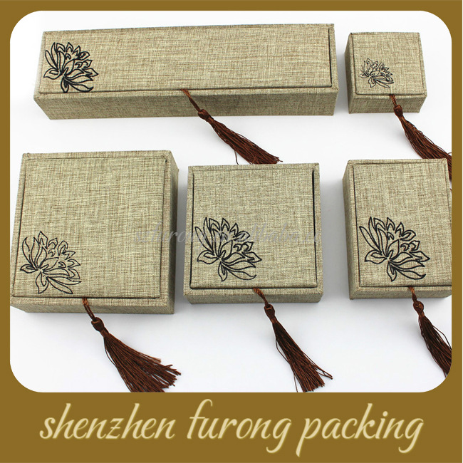 精致莲花亚麻布礼品包装盒手镯佛珠手链手串挂件吊坠项链戒指锦盒