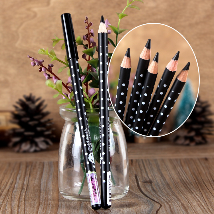 1603防水眉笔 圆形波点木质两用眼线笔 浓黑易上色不晕染