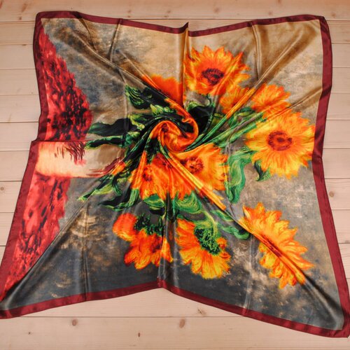 New spring and summer printed sunflower 90 satin large square scarf for women, silk scarf wholesale, fashionable and versatile triangle scarf