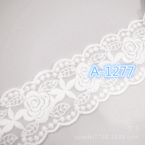 A-1277双边对称波浪全纯棉花朵网纱刺绣蕾丝花边DIY辅料宽5厘米