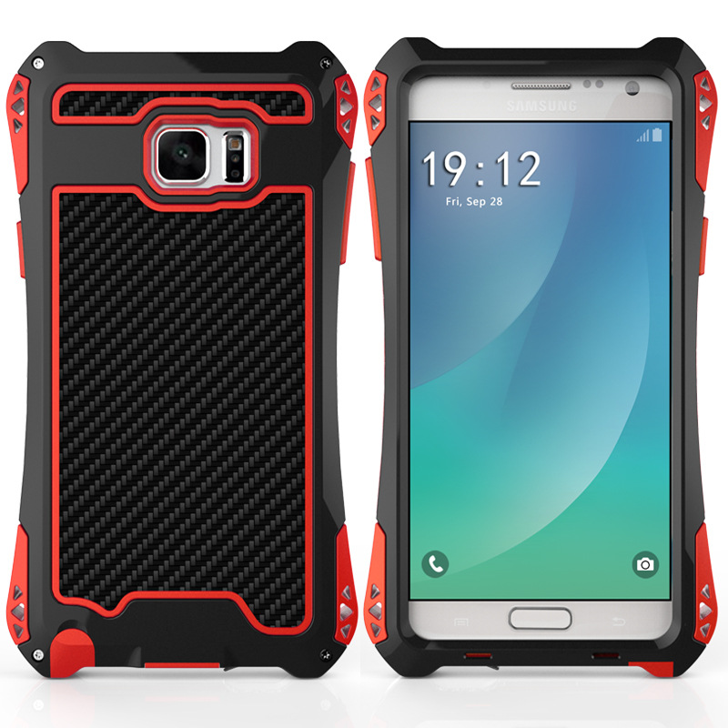 R-Just Amira Heavy Duty Dirtproof Shockproof Rainproof Aluminum Metal Bumper Carbon Fiber Back Cover Case for Samsung Galaxy Note FE / Note 7 N9300