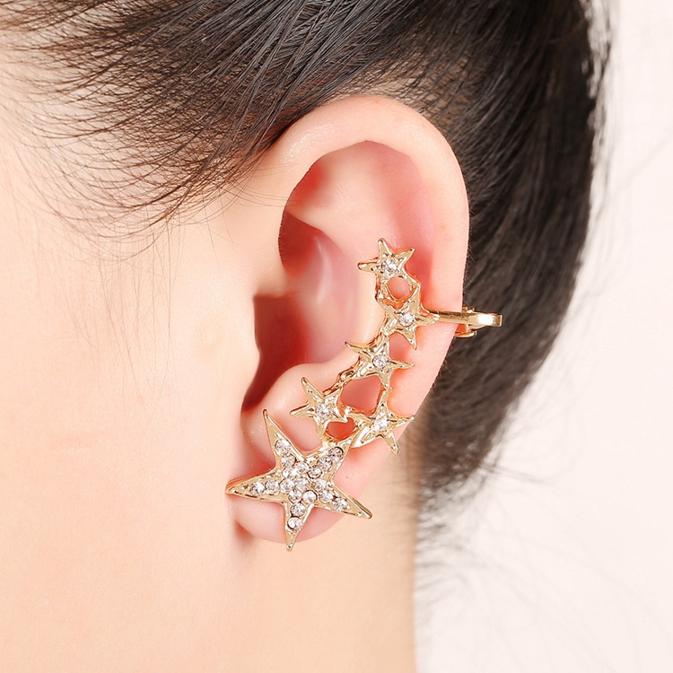 Pince À Os D&#39;oreille Étoile À Cinq Branches En Diamant Punk Hypoallergénique À La Mode display picture 7