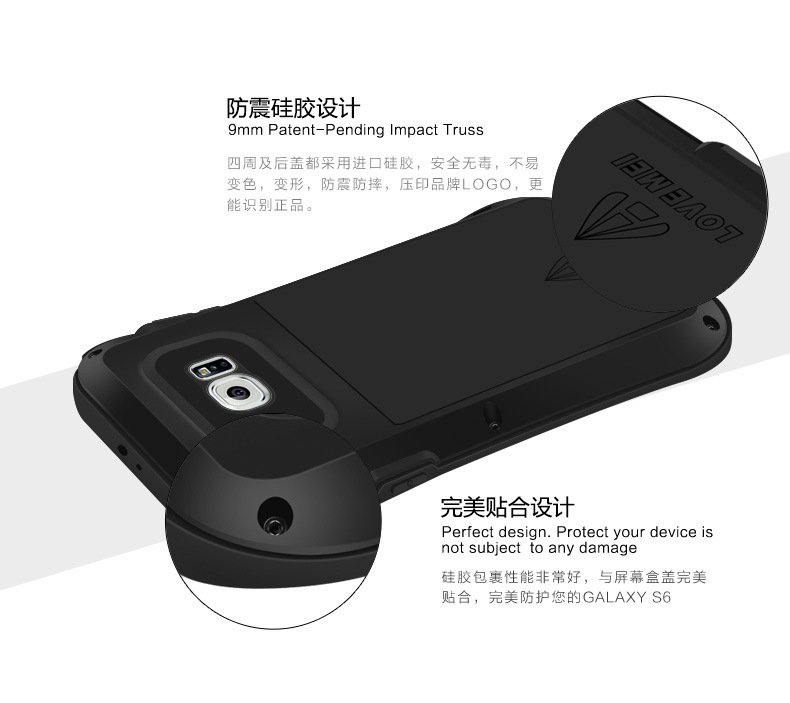 LOVE MEI Powerful Small Waist Water Resistant Shockproof Dust/Dirt/Snow Proof Aluminum Metal Outdoor Heavy Duty Case Cover for Samsung Galaxy S6