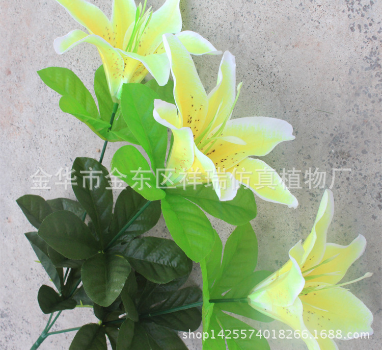 XRB-113玫琳3叉枝百合花8叶3花35厘米布花