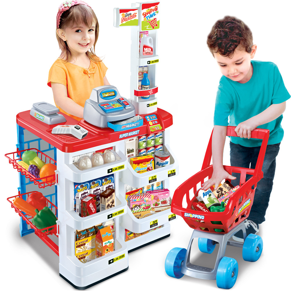过家家儿童厨房厨具做饭玩具工作台快餐台超市售货摊购物车收银机