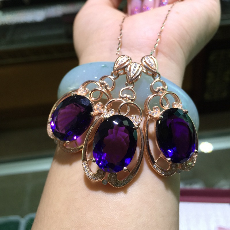 大气压电紫水晶批发 925银镶嵌吊坠项坠批发 厂家自加工