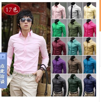 Europe And The United States New British Slim Solid Color Long Sleeve Shirt Men'S Casual Fashion Shirt