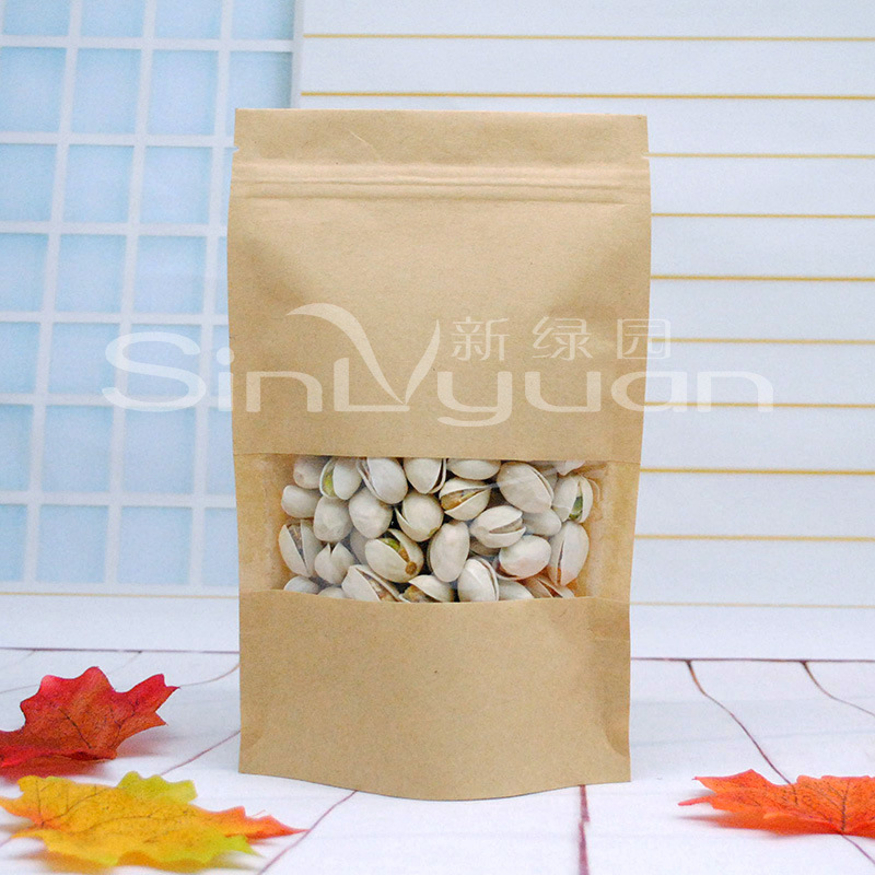牛皮纸开窗袋 12*20*8 自立自封袋 高档休闲食品包装袋  1只起拍