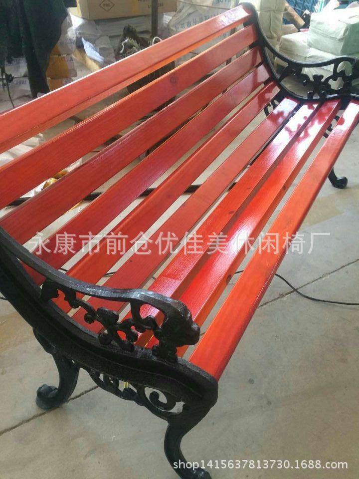 现货供应铸铁公园椅子腿， 铸铝塑木园林休闲园林 防腐木椅子