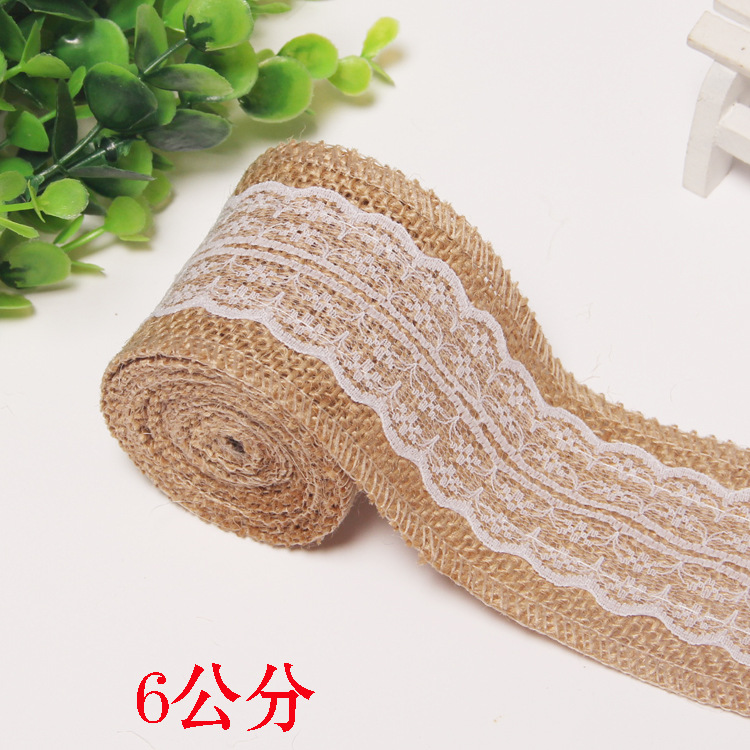 Rollo de lino de encaje DIY hecho a mano boda Navidad artesanía rollo de lino de encaje de lino cuerda de cáñamo