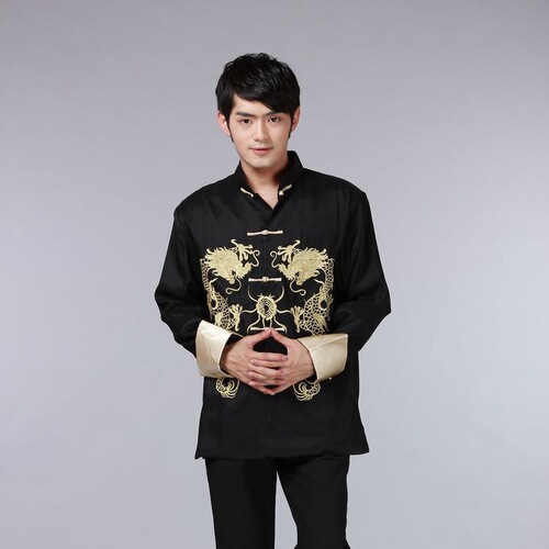 Chinese tang shirt tops for men Tang Mencoat Long sleeve coat embroidered double dragon top performance suit