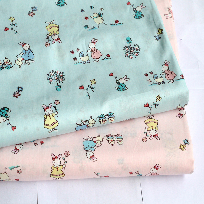 全棉斜纹印花布1.6米幅宽 卡通小兔子幼儿园宝宝儿童床单纯棉面料