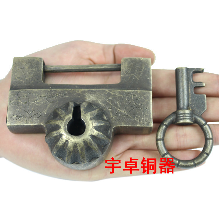 宇卓铜器  纯铜锁 黄铜小转锁 中式仿古锁 摆件 家居配件工艺品