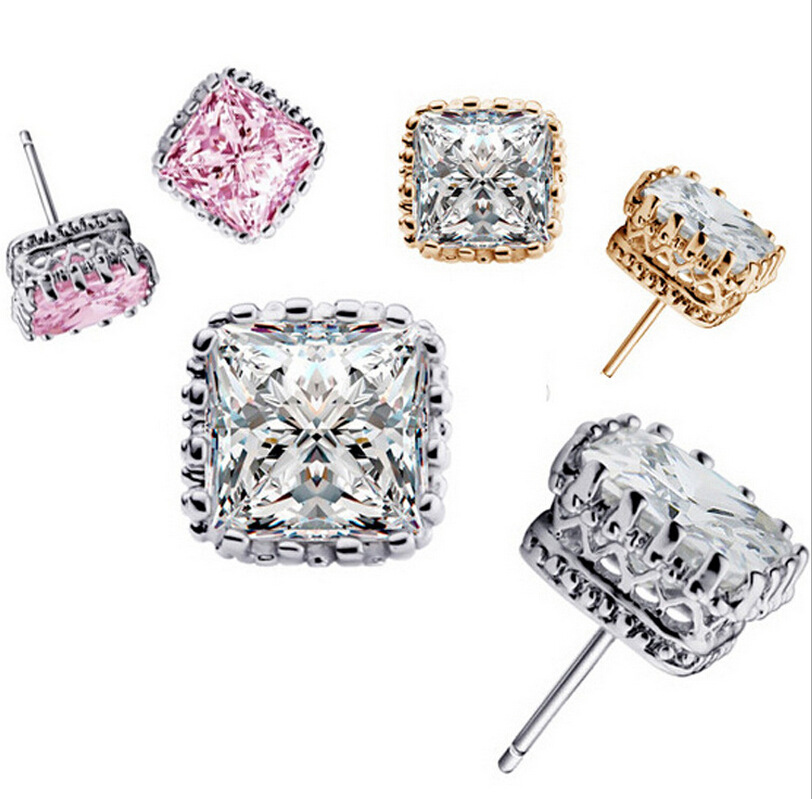 Zircon Square Crown Earrings display picture 2