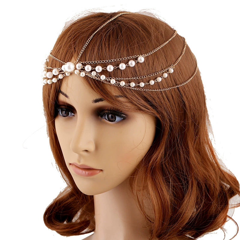 Металлическая hair-аксессуар, цепочка с кисточками ручной работы, ожерелье с бусинами жемчуг, ободок, европейский стиль