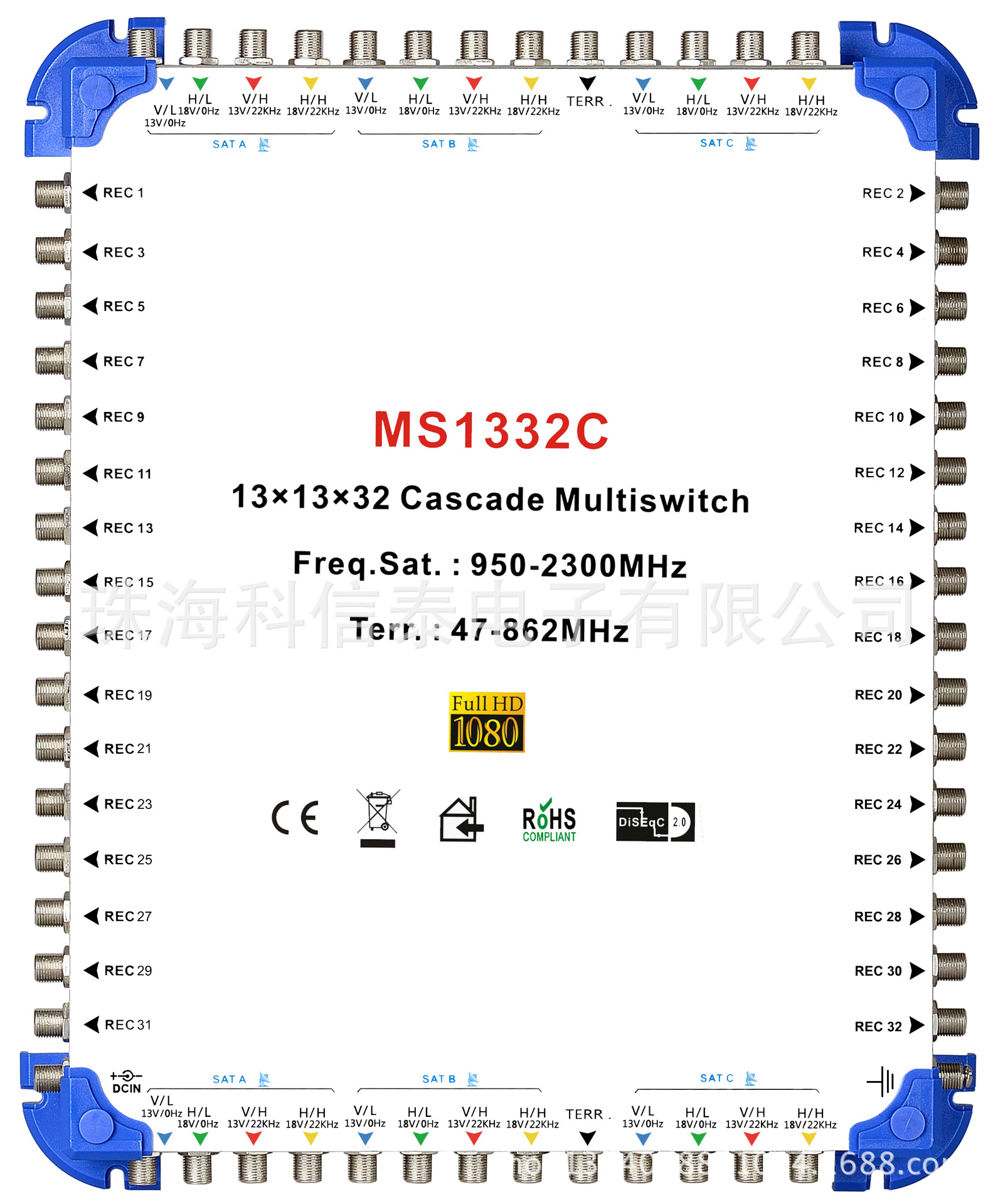 13进32出 多路开关MS1332C MS1332E Multiswitch卫星开关级联终端