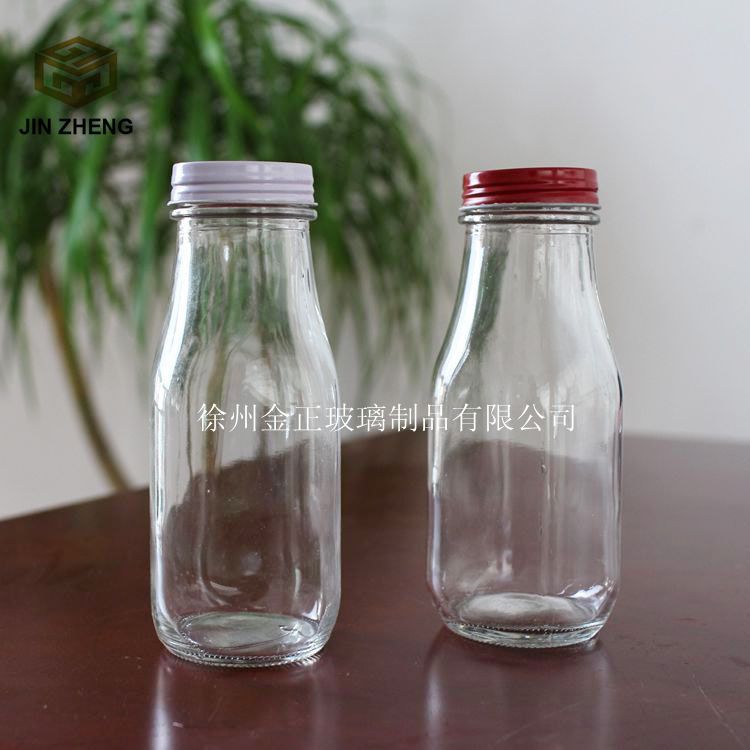 现货批发 定制 300ml透明玻璃牛奶瓶 螺口配套翻边盖