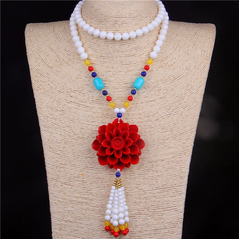 Accessory, necklace, sweater, long pendant, cinnabar