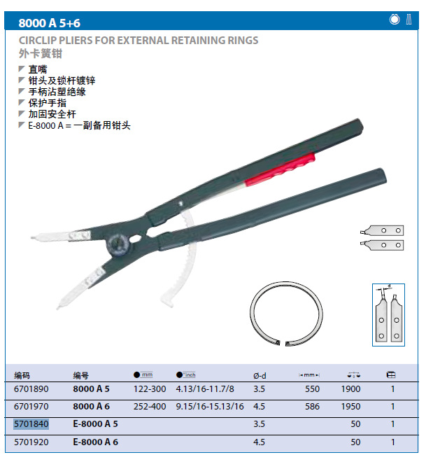 62019吉多瑞备用钳子头5701840 E-8000 A5/5701920 E-8000 A6