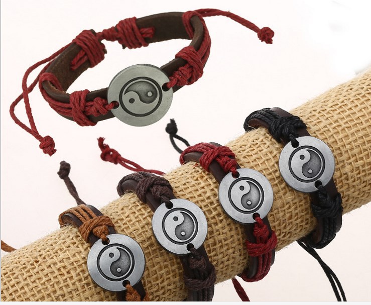 Taiji Yin and Yang Gossip Bracelet Wholesale Korean Punk Menu0027s Bracelet Womenu0027s Handmade Bra