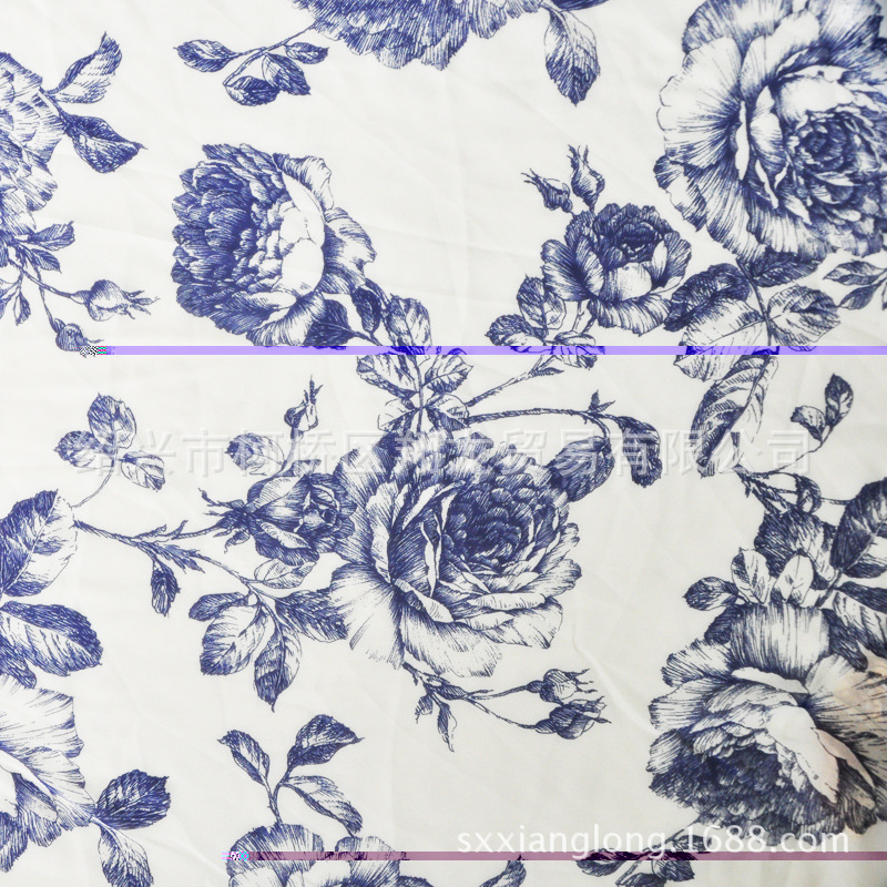 【翔龙印花 XL736】典雅复古大花卉飘逸印花女装雪纺面料