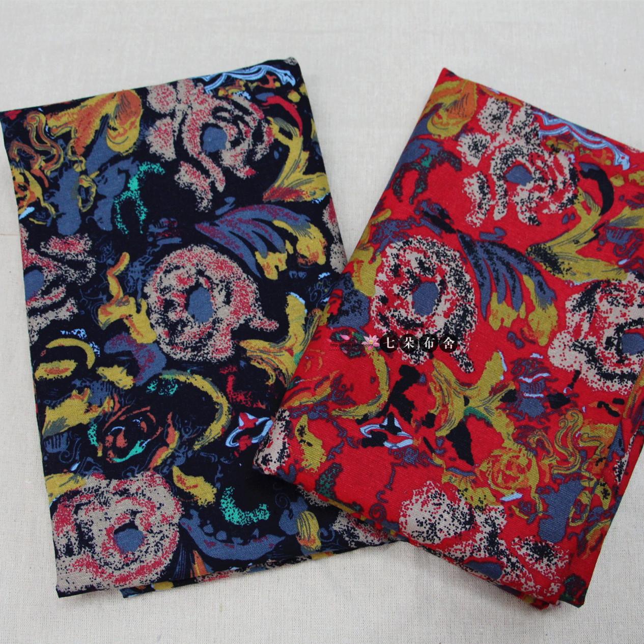 棉麻布料 服装面料 亚麻桌布 复古花新款双色窗帘布 背景装饰布