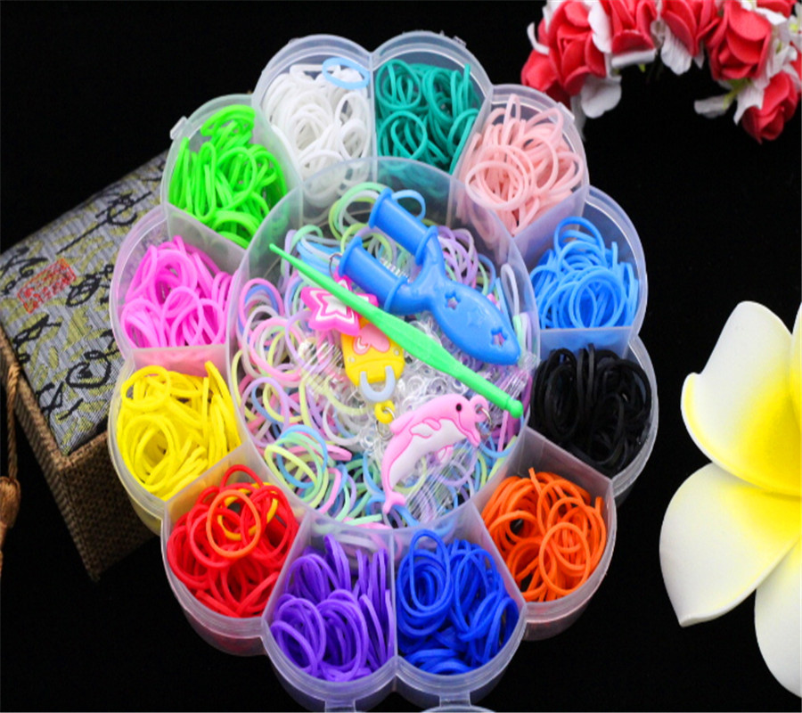 卡通蓮花迷妳套裝小盒彩虹圈rainbow DIY彩虹皮筋編織機玩具批發