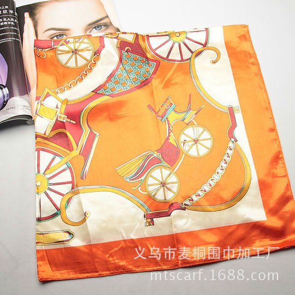 Silk Chain Carriage Oil Painting Flowers Ladies 90cm Square Scarf display picture 4