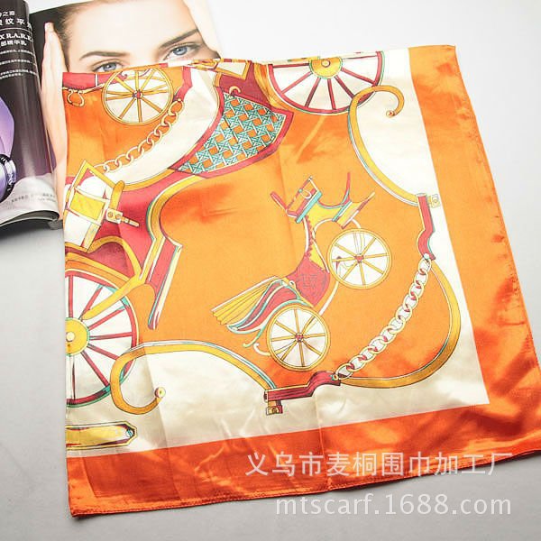 Flower Pattern Women'S Gender Streetwear Style Silk Chain Carriage Oil Painting Flowers Ladies 90cm Square Scarf