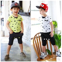 跨境品牌童装 2021男童韩版夏季新款星星拼接童套装 厂家批发