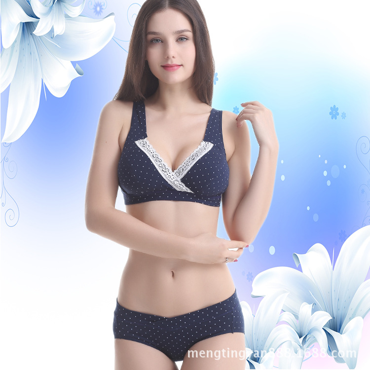 纯棉交叉前开扣孕产妇哺乳文胸套装 梦婷妍孕妇内衣厂家批发|ru