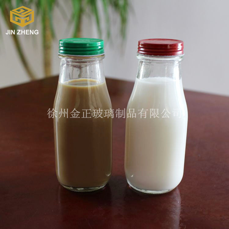 现货定制 300ml透明玻璃咖啡瓶 螺口牛奶瓶 配套翻边盖