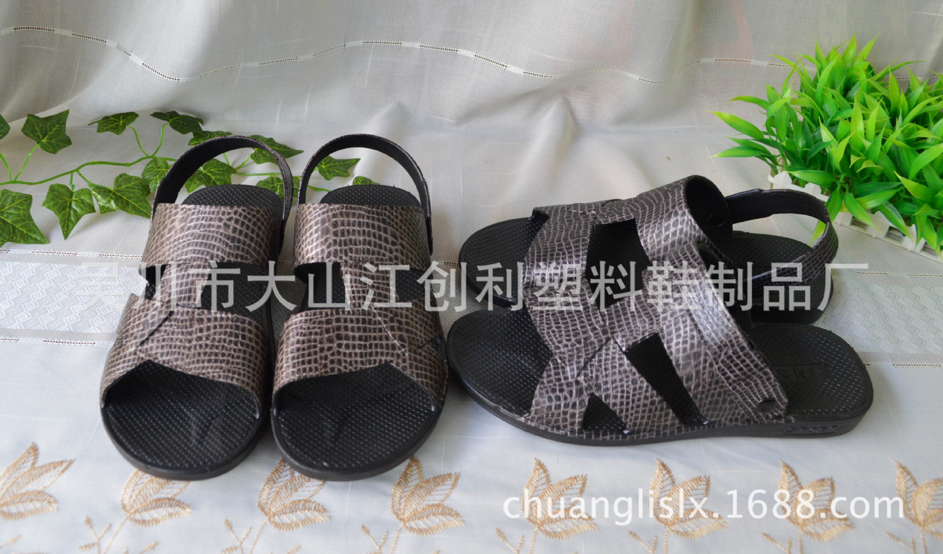 廠傢批發pvc一次成形吹氣印花塑料大男涼拖兩用鞋333-1夏天高檔