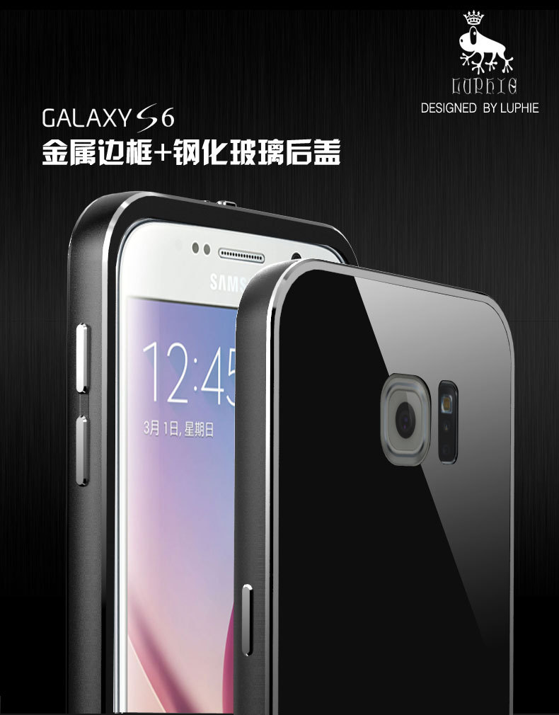 Luphie Aircraft Aluminum Metal Frame 9H Tempered Glass Back Cover Case for Samsung Galaxy S6 G9200