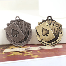 DIY韩流饰品41MM*38手工原材料批发 古铜色扑克牌合金项链配件