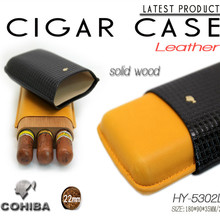 COHIBA高希霸黑小牛頭層皮便攜式實木雪茄盒古巴雪茄皮套保濕管