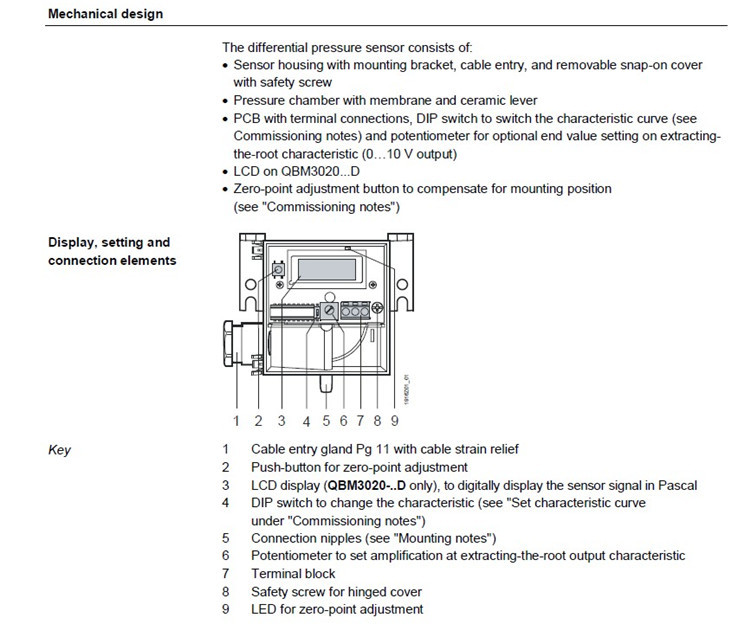 SIEMENS西门子QBM3020-10D 空气压差传感器 风压差压变送器带显示 西门子
