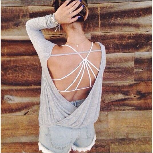 Plus Size Deep V Neck Long Sleeve Top Sexy Backless Design Available in Four Colors Wholesale Ready