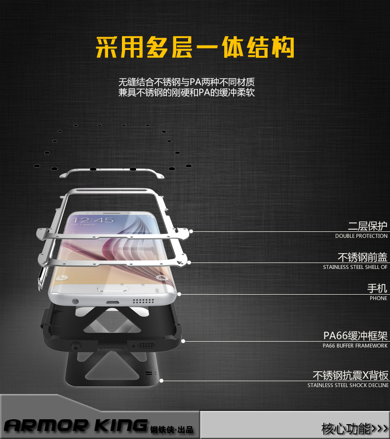 Armor King Iron Man Luxury Shockproof Stainless Steel Aluminum Metal Flip Case Cover for Samsung Galaxy S6 Edge Plus G9280