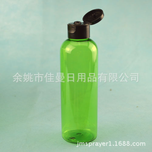 厂家pet塑料瓶产品200ml圆肩淡绿 黑色翻盖瓶 蝴蝶盖分装瓶