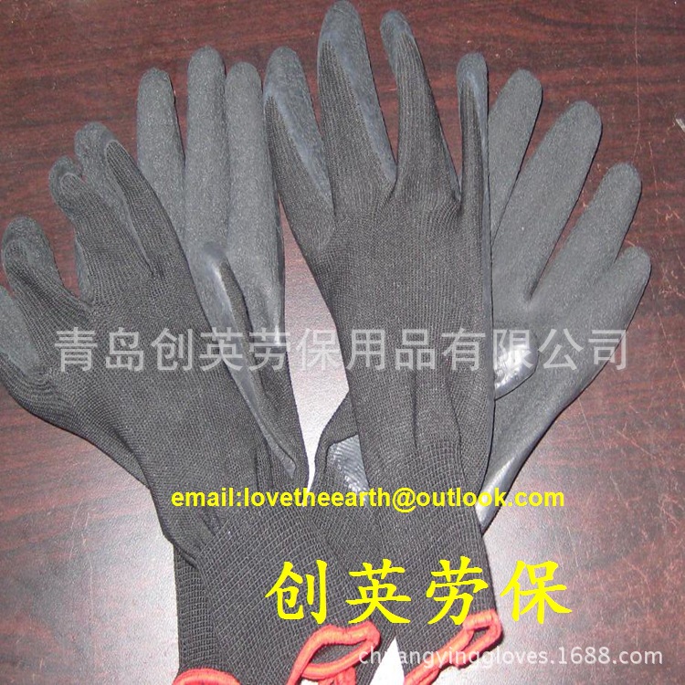 厂家直供浸胶手套 涤纶皱纹胶手套 工作手套 防滑耐磨手套