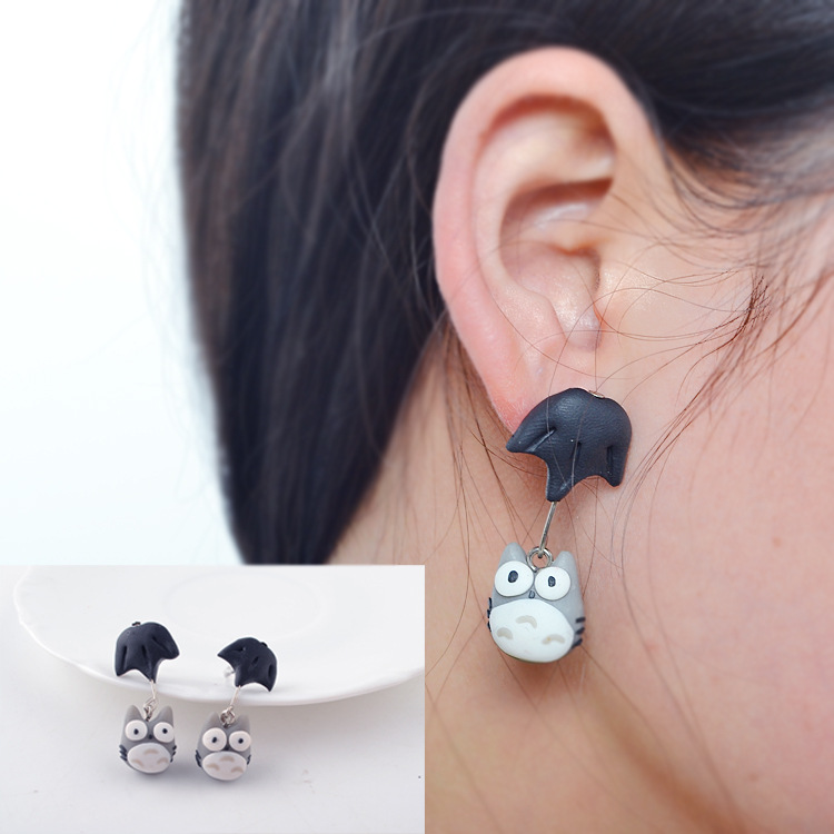 Creative Handmade Soft Ceramic Earrings Earrings Soft Ceramic Cartoon Umbrella Umbrella Totoro Earrings Wholesale Nihaojewelry display picture 1