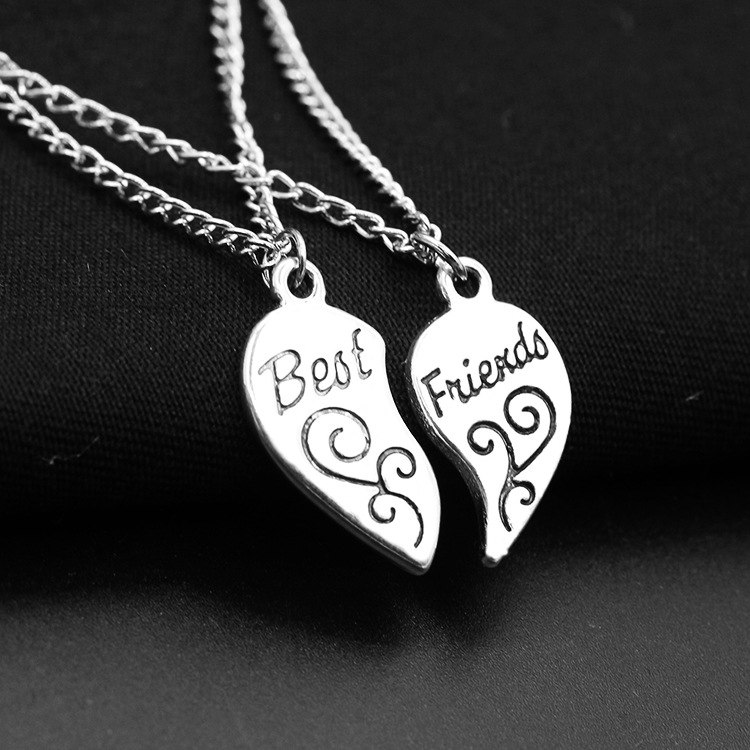 Best Friends Alloy Peach Heart Pendant Girlfriends Love Stitching Pendant Lettering Necklace display picture 3