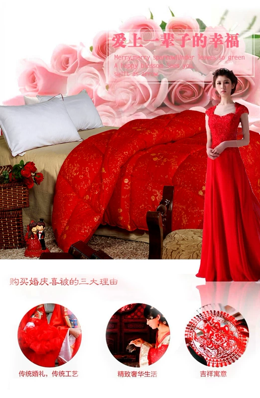 Bộ đồ giường duvet đám cưới dày lõi bốn mùa đôi quilt lễ hội món quà cưới đặc biệt cung cấp