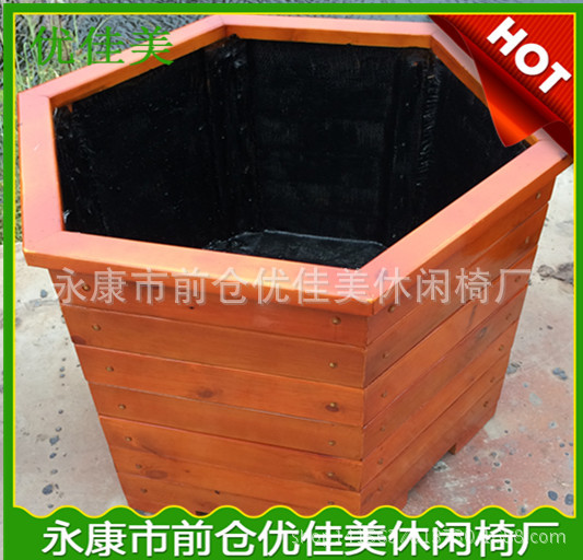 供应防腐实木移动园林花箱 塑木户外小区木花箱