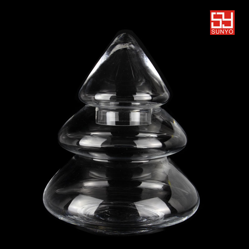 圣诞树玻璃储物罐 三层玻璃陀螺糖果罐 创意透明玻璃带盖储物罐