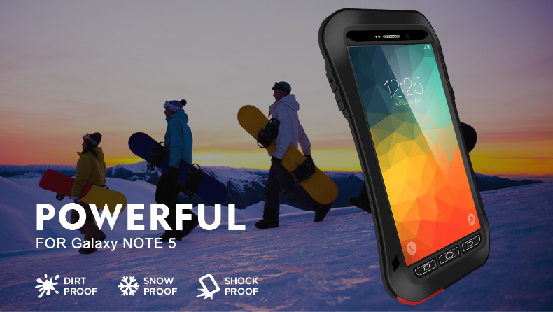 LOVE MEI Powerful Small Waist Water Resistant Shockproof Aluminum Metal Heavy Duty Case Cover for Samsung Galaxy Note 5